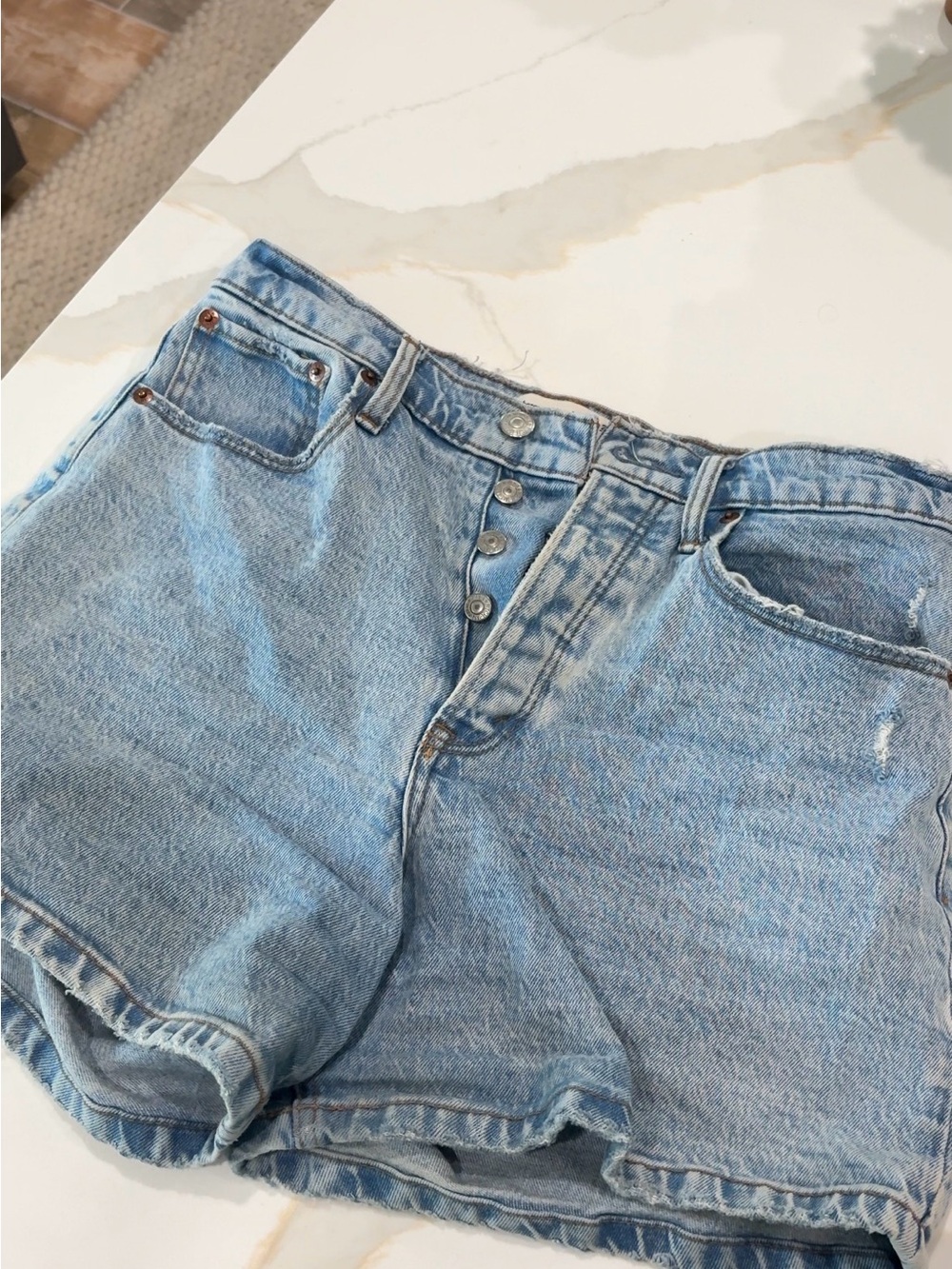 Abercrombie & Fitch Light Blue High-Rise Dad Shorts